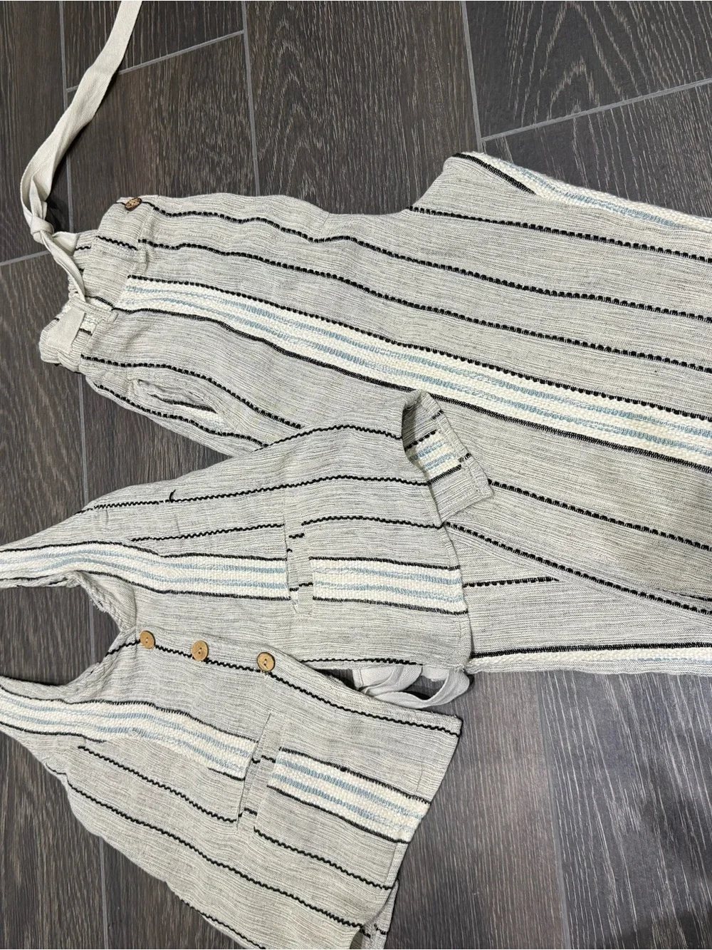 Free People Cream and Black Striped Halter Wide-Leg Jumpsuit